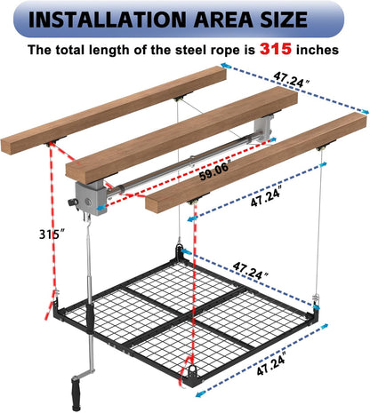 Overhead Garage Storage Rack,4x4FT Ceiling Storage Racks Lift,Adjustable Organization System,Workshops or Basements(Black)