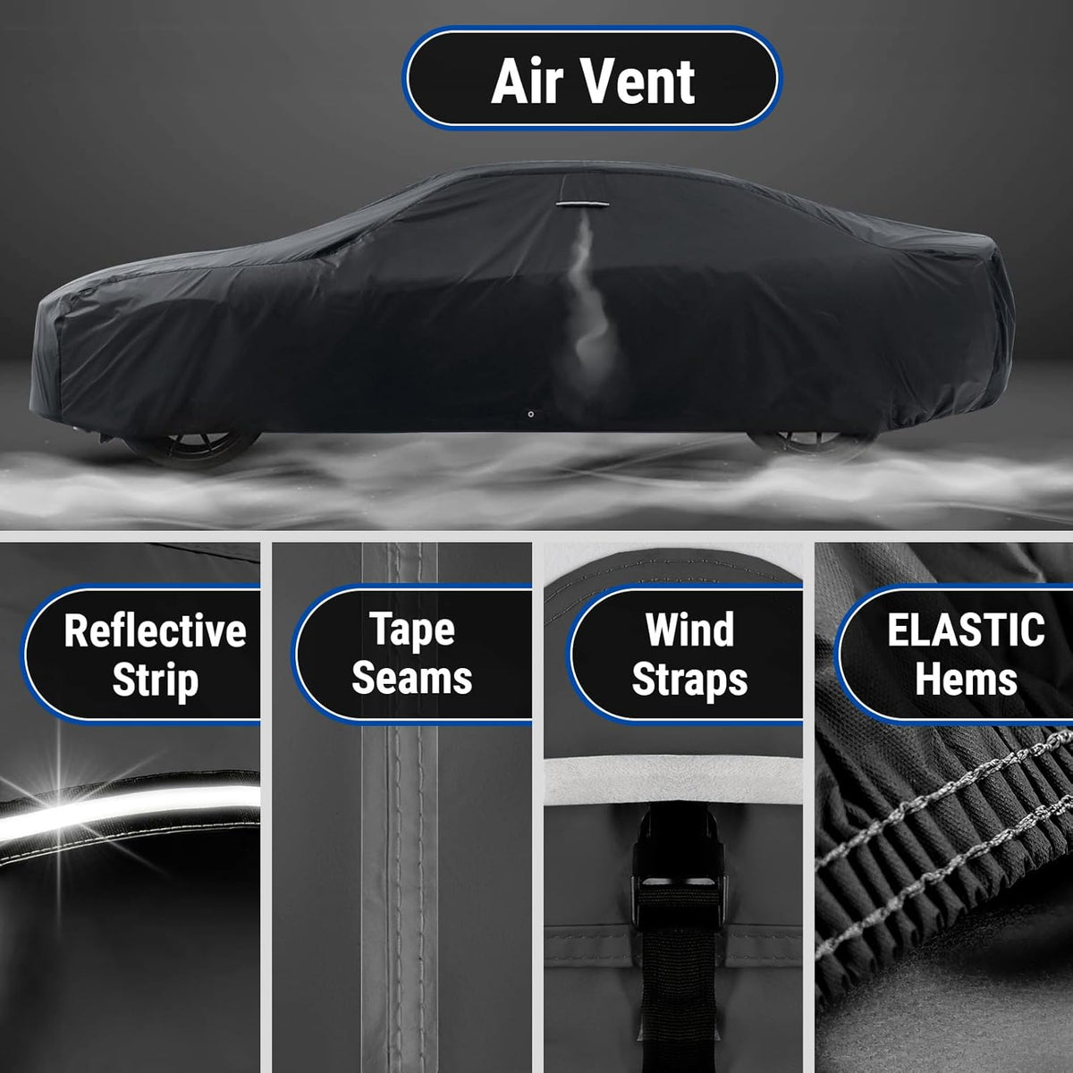 iCarCover Custom Car Cover for Pontiac Grand Prix (1978-1987) Waterproof All-Weather Rain Snow UV Sun Protector Full Exterior Indoor Outdoor Car Cover (Stripe - Black/Gray)