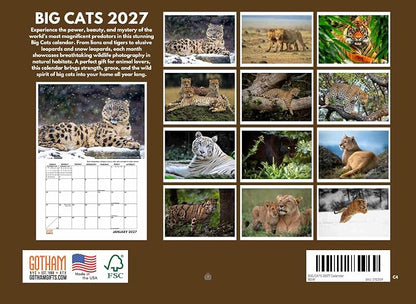 Wild Big Cats Calendar 2027 Wildlife Monthly Wall Calender 12 Month