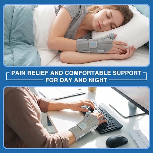 Carpal Tunnel Wrist Brace with Thumb Support, Thumb Brace Spica Splint for De Quervains Tenosynovitis, Tendonitis, Trigger Thumb Splint Wrist Support for Men Women - Right Hand,Gray,S/M
