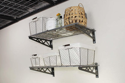 SafeRacks Wall Shelves - 2 Pk 12"x36" Wall Mountable Shelving Unit for Storage Rack, Pantry Shelves, or Utility Shelving, Heavy Duty Shelves w/ 4 Versatile Accessory Hooks, 300lbs Capacity, Hammertone