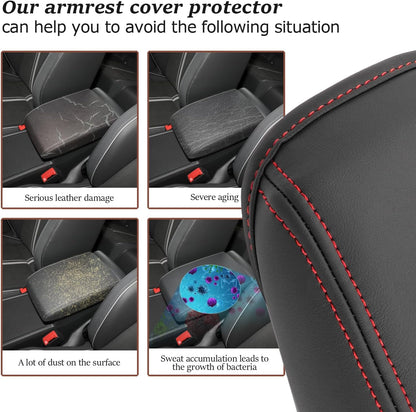 SKTU for 2020-2024 Volkswagen Golf Center Console Cover 2023 2024 Golf Accessories Armrest Cover 2023 2024 Golf R Seat Box Cover 2020-2023 2024 Golf MK8 Center Console Soft Cushion (Red Line)