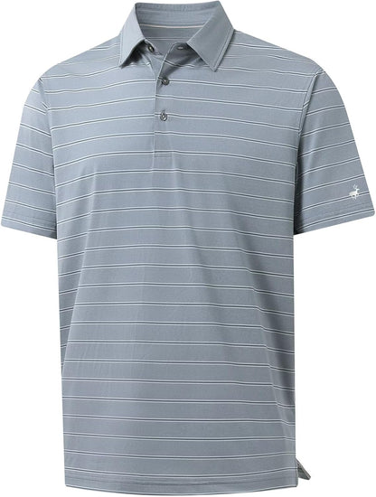Rouen Polo Shirts for Men Dry Fit Performance Heather Stripe Golf Polo Moisture Wicking Lightweight Breathable Golf Shirts