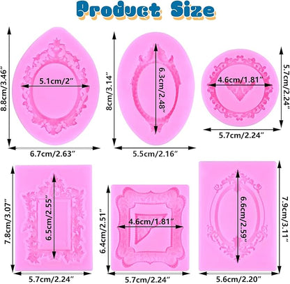 Mujiang Photo Frame Fondant Mold Picture Frames Silicone Molds Baroque Frames Mold Vintage Frame Chocolate Molds For Cake Decorating Cupcake Topper Candy Polymer Clay Gum Paste Set Of 6