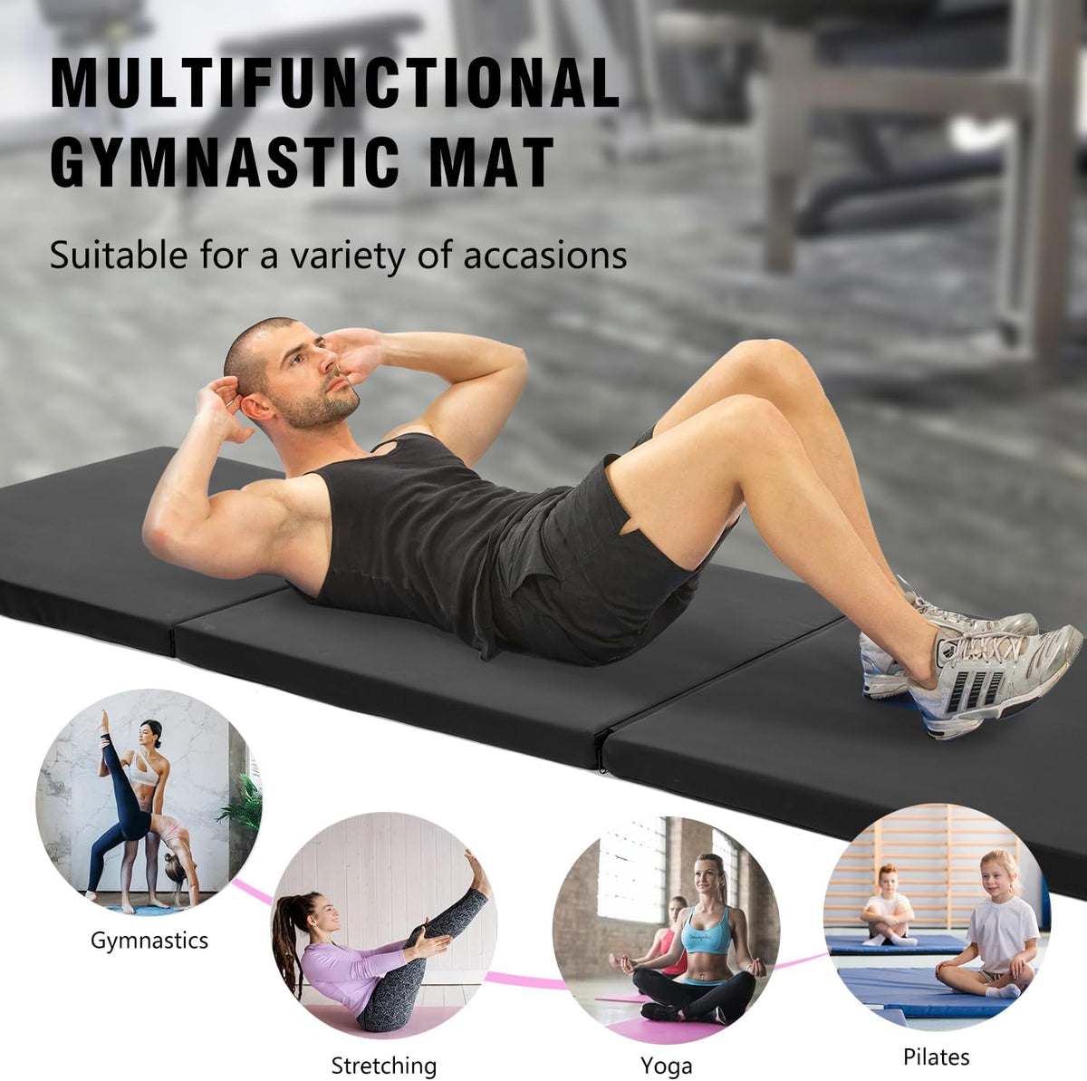 Gymnastics Tumbling Mats Portable Gymnastics Mat Foldable Tumbling Mat 2'x6'/4'x8' PU Leather Exercise Mat Yoga Mat with Carrying Handles for home Workout outdoor Yoga Gymnastics