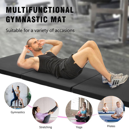 Gymnastics Tumbling Mats Portable Gymnastics Mat Foldable Tumbling Mat 2'x6'/4'x8' PU Leather Exercise Mat Yoga Mat with Carrying Handles for home Workout outdoor Yoga Gymnastics