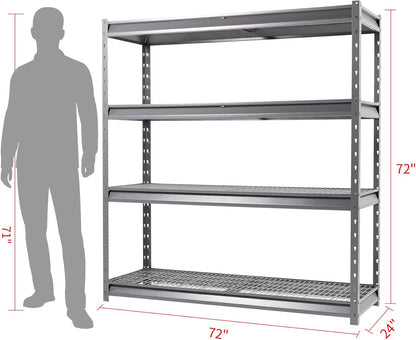 The Atlas 72" W Heavy Duty Garage Shelving Load 8000 Lbs, 4 Tier Metal Storage Shelves, Adjustable Industrial Steel Rack for Warehouse Basement Shop, 72" W x 24" D x 72" H, Grey