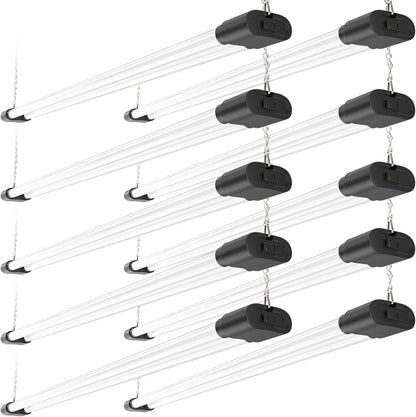 Ensenior 10 Pack Linkable Led Shop Light 4ft for Garage, 4400 High Lumens, 36W Equivalent 280W, 5000K Daylight, 48 Inch Utility shop led lights, Surface or Hanging Mount Fixtures, Black, ETL Certified