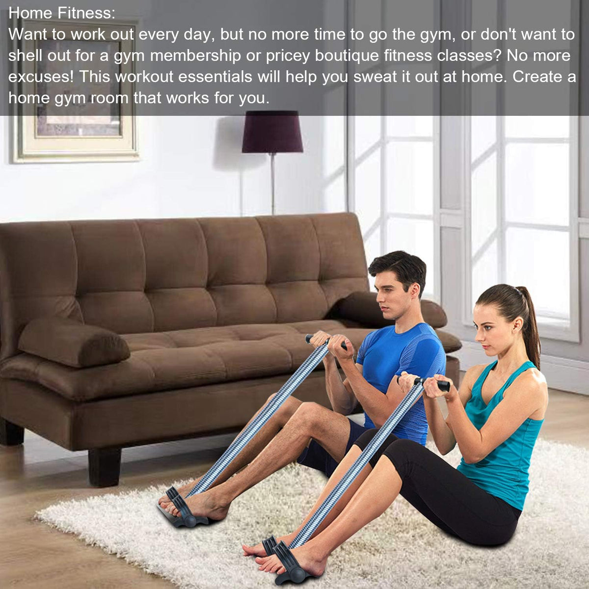 Elastic Sit Up Equipment, Pull Rope Dual Spring Tension Foot Pedal Sit Up Equipment for Abdominal, Leg Exerciser Tummy Trimmer Sport Fitness Slimming Training Bodybuilding at Home Gym