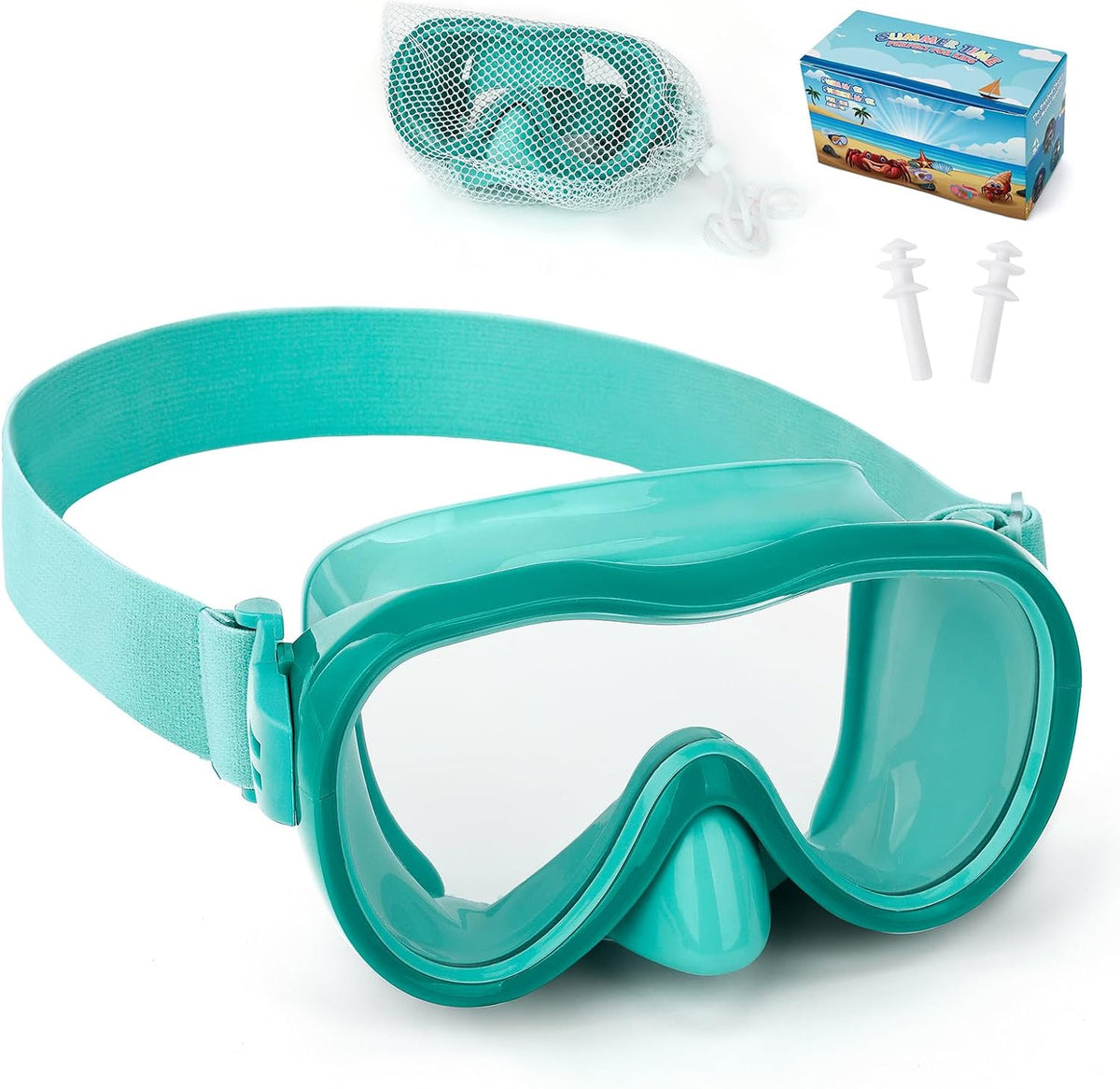 Kids Swim Goggles 180° Snorkel Diving Mask with Nose Cover, Anti-Fog Kids Swimming Goggles with Elastic Fabric Strap for Kids Boys Girls