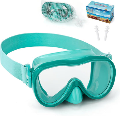 Kids Swim Goggles 180° Snorkel Diving Mask with Nose Cover, Anti-Fog Kids Swimming Goggles with Elastic Fabric Strap for Kids Boys Girls