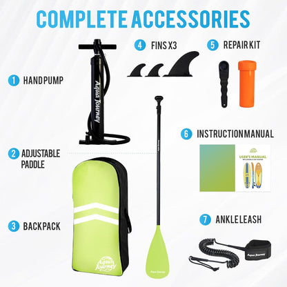 10'6"Inflatable Stand Up Paddle Board Ultra Portable-Lightweight & Stable|All-in-One Kit w/Aluminum Paddle, Dual-Action Pump & Backpack|Lakes & Oceans Ready for Family Recreation by Aquajourney