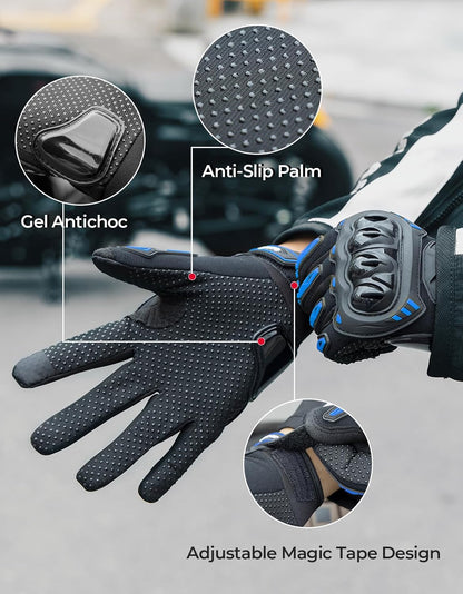 KEMIMOTO Motorcycle Gloves for Men/Women, Touchscreen Dirt Bike Gloves with Shell, Anti-Slip for Motorbike, Riding, Racing, Cycling, Dirt Bike, ATV, UTV, Motocross, BMX, Hiking