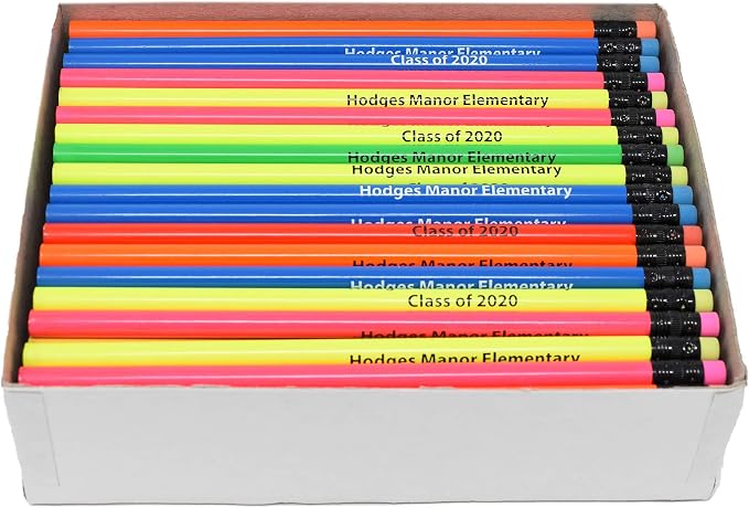 Pencil Guy Promotional Personalized Imprinted Yellow Neon Round Pencils 144 to a box. 6 colors to choose from