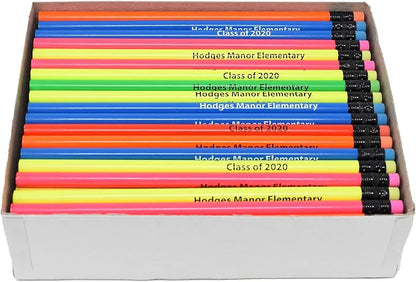 Pencil Guy Promotional Personalized Imprinted Yellow Neon Round Pencils 144 to a box. 6 colors to choose from