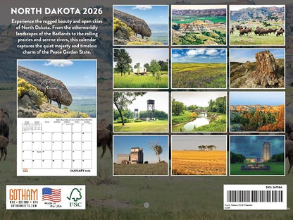 North Dakota Calendar 2026 Wall 12 Month Monthly ND Scenic Souvenirs Themed Gifts | American Made In The USA