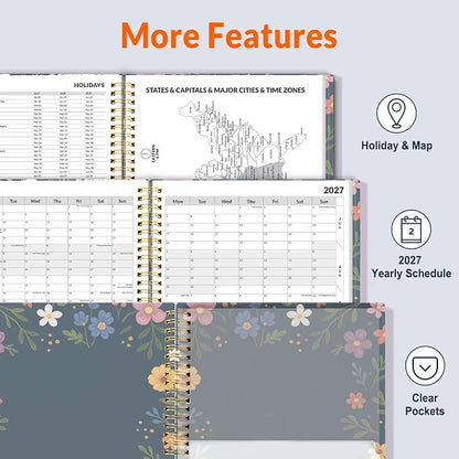 SUNEE 2027 Appointment Book, Quarter-Hourly, Weekly Monthly Planner, 8.5"x11",Navy Flower