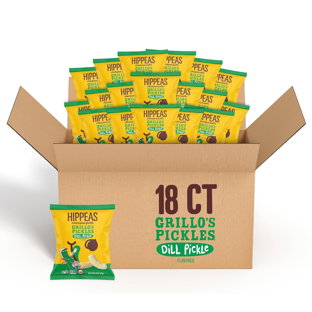 Hippeas Grillo's Dill Pickle, 0.75 Ounce (Pack of 18), 3g Protein, Fiber, Vegan, Gluten-Free, Crunchy, Plant Protein Snacks