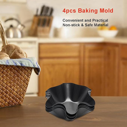Tortilla Pan Set - 4pcs Non-Stick Carbon Steel Taco Salad Bowl Makers Tortilla Shell Pans, Tostada Bake Taco Shells, Flower-shaped Baking Mold Kitchen(Black 4pcs) (16.5x 7.5x 6cm)