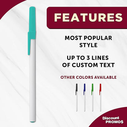 DISCOUNT PROMOS Value Stick Pens Set of 10, Bulk Pack - Black Ink, Great for Office, School, Business, Tradeshows, Events - Teal