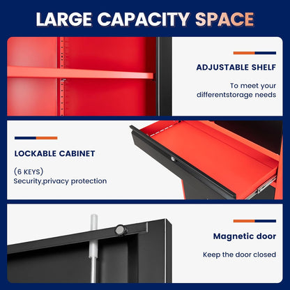 Yizosh Metal Garage Storage Cabinet with Locking Doors and Adjustable Shelves,- 71" Tool Storage Cabinet with 1 Drawer for Garage,Office,Warehouse
