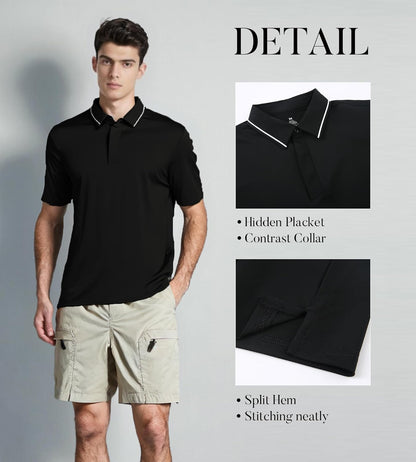 SAMERM Golf Shirts for Men Super Stretch Jacquard Dry Fit Golf Polo Moisture Wicking Short Sleeve Polo Shirts for Men