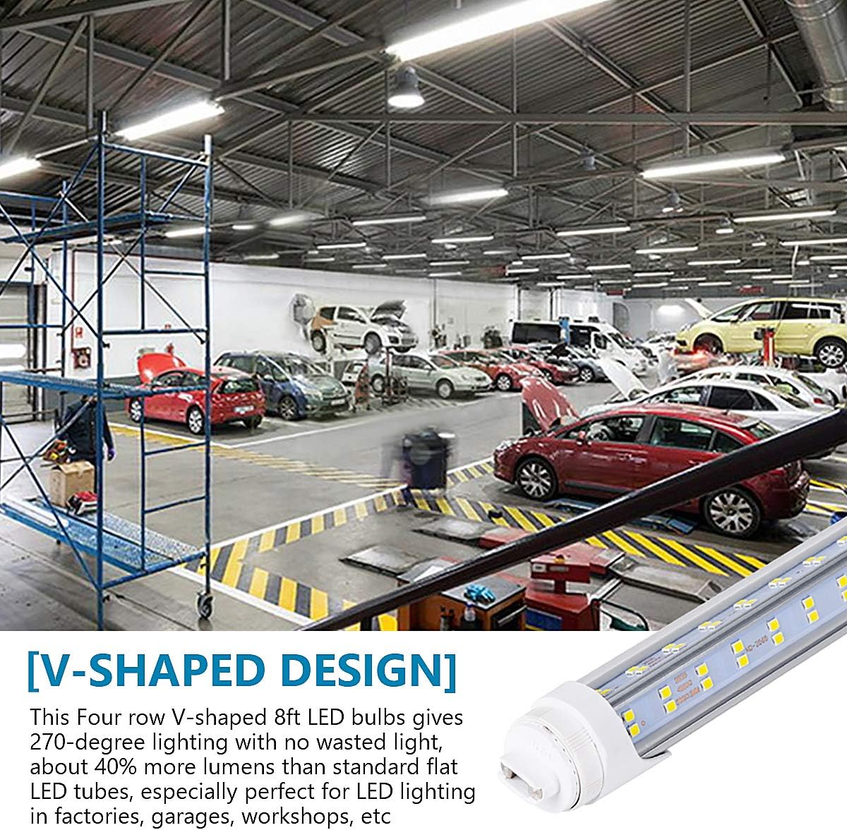 4 Pack, 120W 8ft R17D LED Tube Light, F96t12 HO 8 Foot Bulbs, 96'' Shop Light to Replace T8 T12 Fluorescent Bulbs, 100-277V Input, 19800LM, Cold White 6000K, Clear Lens