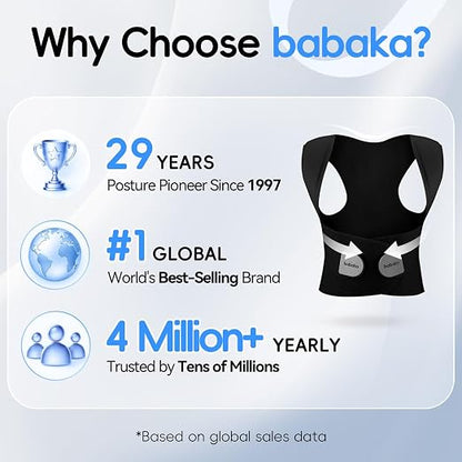 babaka Posture Corrector for Women and Men, Invisible Lightweight Adjustable Back Brace for Upper and Lower Back Pain Relief, Hunchback, Hump, Scoliosis, Thoracic, Spine Corrector Under Clothes (Black, Medium, Waist: 29''-35'')