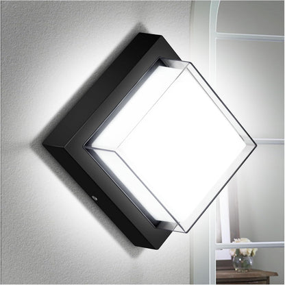 Exterior Wall Lights, Modern Waterproof Outdoor Wall Mount Lighting, Black Square Small Led Porch Light with Anti-Rust 6000K Daylight 12W for Garage, Entryway,House