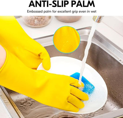 Vgo... 2-Pairs Reusable Household Gloves, Rubber Dishwashing gloves, Extra Thickness, Long Sleeves, Kitchen Cleaning, Working, Painting, Gardening, Pet Care (Size S, Yellow, HH4601)