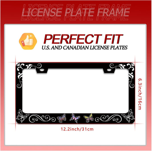 Butterfly License Plate Frame Butterflies Floral License Plate Frames for Car Decorative Parts Stainless Stee License Plate for Standard Us Canada Funny License Plate Holder 12x6 Inch