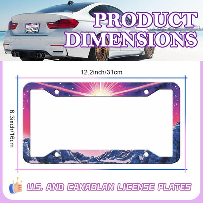 Sunset Mountain Anime License Plate Frames - 2 Pack Magic Colorful Stainless Steel License Plate Holder,Rust-Proof Waterproof Car Decorative Tag Frame with Screws Fasteners Caps