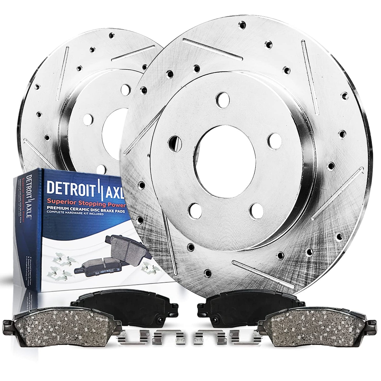 Detroit Axle - 5-Lug Rear Brake Kit for Hyundai Sonata Tucson XG300 XG350 Kia Optima Magentis Sportage Drilled & Slotted Brake R