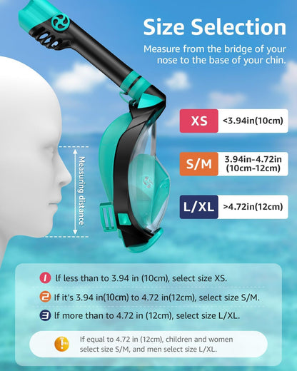 W WSTOO Full Face Snorkel Mask Adults,Suitable for Beginners Dry Top Snorkeling Gear,Can Your Mouth or Nose to Breathe,180 Degrees Panoramic View,Anti-Fog Anti-Leak,Summer Travel and Vacationing Gifts