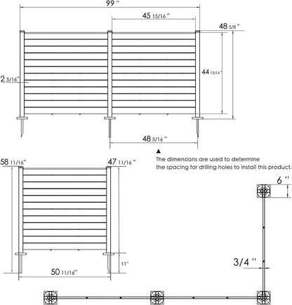 Kozyard 50" W x 48" H Outdoor Privacy Screens Aluminum Post, Air Conditioner Fence Panels, Pool Equipment Enclosure, Trash Can Screens Fence Kit for Outside Backyard Patio (Black/ 3 Panels)