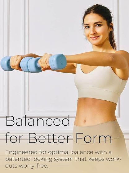 Adjustable Dumbbell Set｜2LB 3LB 4LB 5LB Light Hand Weights for Women｜One-Twist Weight Adjustment｜Non-Slip Curved Grip Handle｜Free Weights for Home Gym, Rehab, Pilates, Yoga, Strength Training