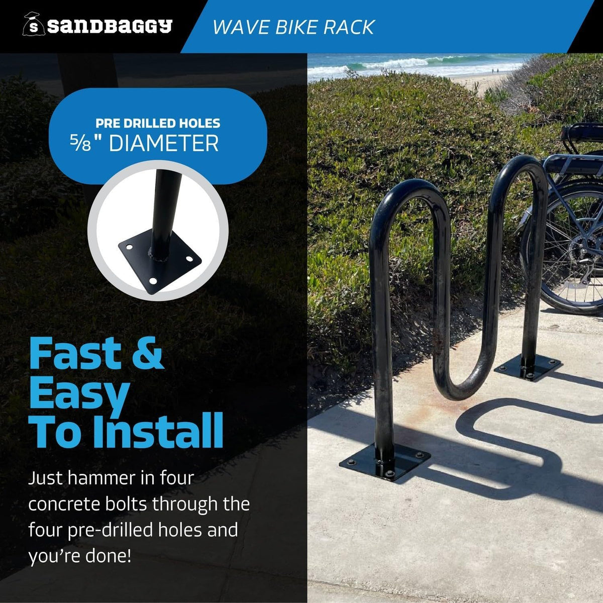 Sandbaggy Commercial Bike Racks - Galvanized Steel - Anti-Theft Design - In Ground, Apartments, Sidewalks, Industrial