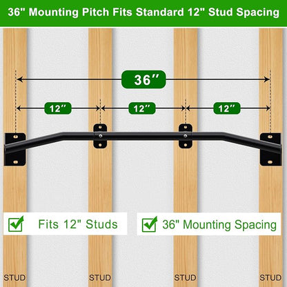 SELEWARE 32"/36" Wall Mount Pull Up Bar Joist Mount Chin Up Bar for Doorway | Heavy Duty Steel Construction Support 450 lb, w/Resistance Band Hooks, Fits 32"/36" Wall Studs for Home Gym Strength Training