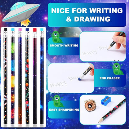 Geyee 144 Pcs Space Pencils Hawaiian Shark Themed Party Favors, Star