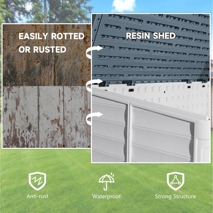 Devoko Resin Outdoor Storage Shed, 34 Cu Ft Outdoor Storage Cabinet Without Shelf, Waterproof, Double Locks, Resin Storage for Trash Can, Garden Tools, Pool Supplies (Beige)