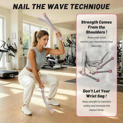 Adjustable Ropeless Battle Ropes for Home Gym,Cordless Battle Ropes with Storage Bag,Portable Workout Ropes for Strength & HIIT,Aerobic Training for Men & Women(Adjustable-Pink(2pack))