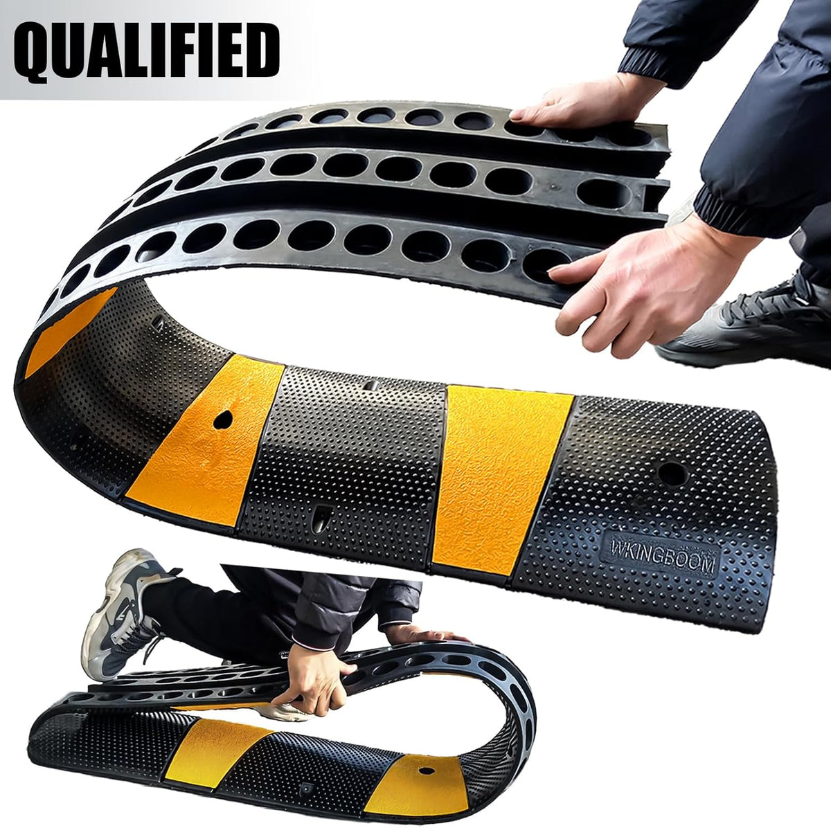 2 Channel Rubber Speed Bumps Humps, 6 Feet Long Traffic Driveway Ramp with 8 Bolts, 22000 lbs Capacity Cable Protector Ramp for Garage Gravel Roads Asphalt Concrete, 2 Packs