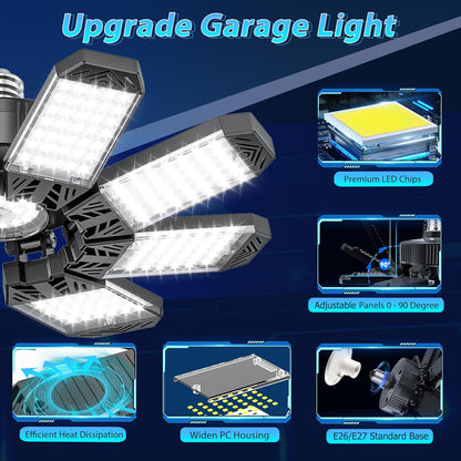 ISKYDRAW Garage Lights 6 Pack, 260W 26000LM Bright LED Garage Light with 8+1 Foldable Panels, Ceiling Basement Lights Screw in E26 E27 Socket Shop Bay Lighting for Workshop, Barn, Warehouse