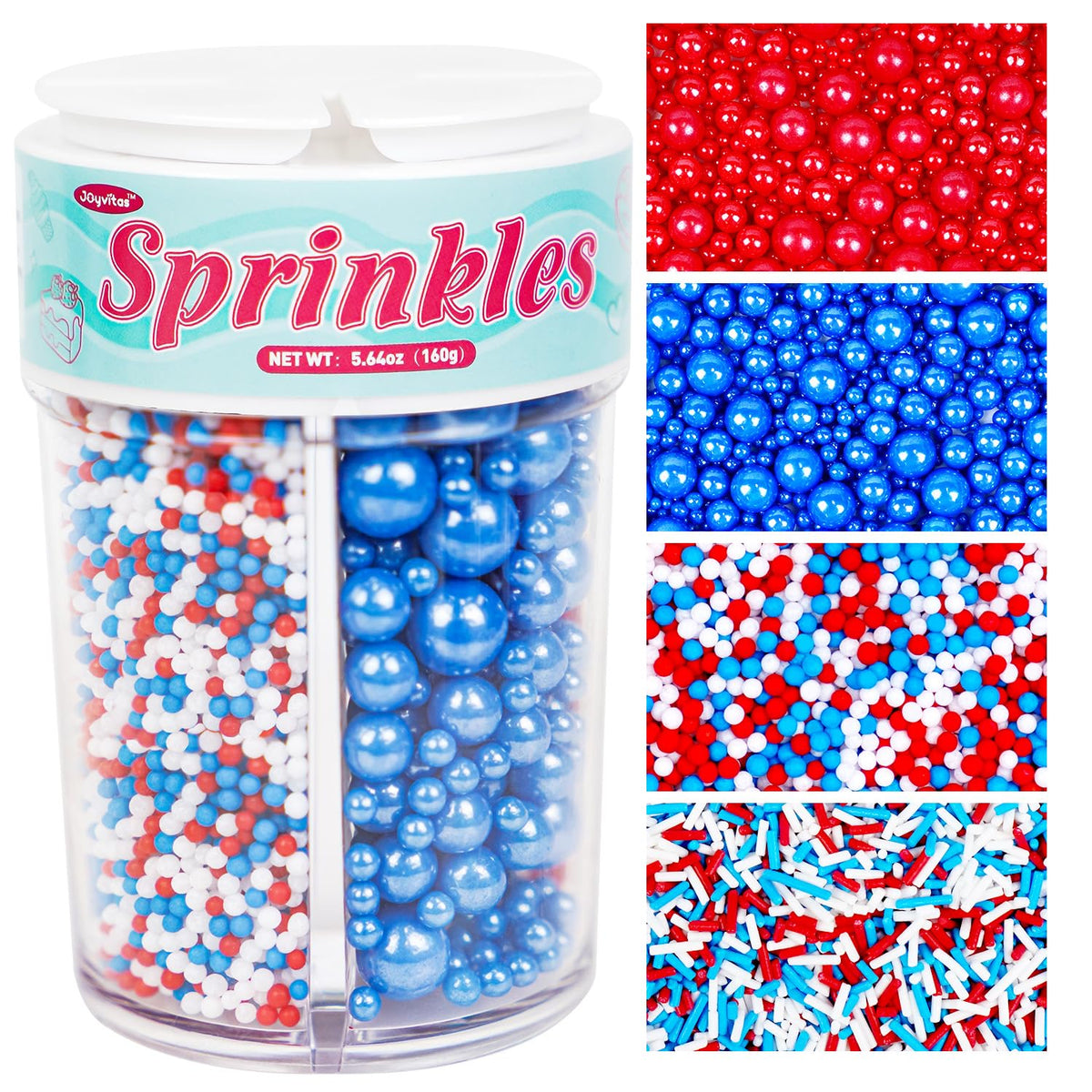 Patriotic Sprinkles, 4th of July, Edible Red Blue Sprinkles for Cupcakes Cake Decorating, 160g/5.64oz, Cake Decorations, Baking Ice Cream Toppings