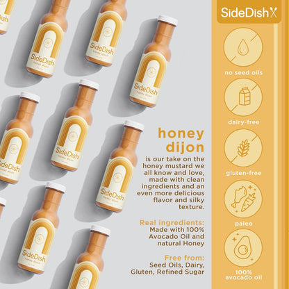 SideDish Honey Dijon Dressing (Pack of 3) – Seed Oil Free Made w/Avocado Oil – Refined Sugar Free, Dairy & Gluten Free Dip & Marinade – Paleo Honey Mustard Dressing for Dips, Sauces