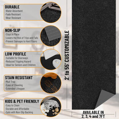 Ottomanson Mud Mat 2' x 2' Entryway Rug - Non-Slip Scraper Doormat for Muddy Paws, Dirt Trapping Indoor/Outdoor Mat for High-Traffic Areas, Kitchen, Garage, Patio, Black