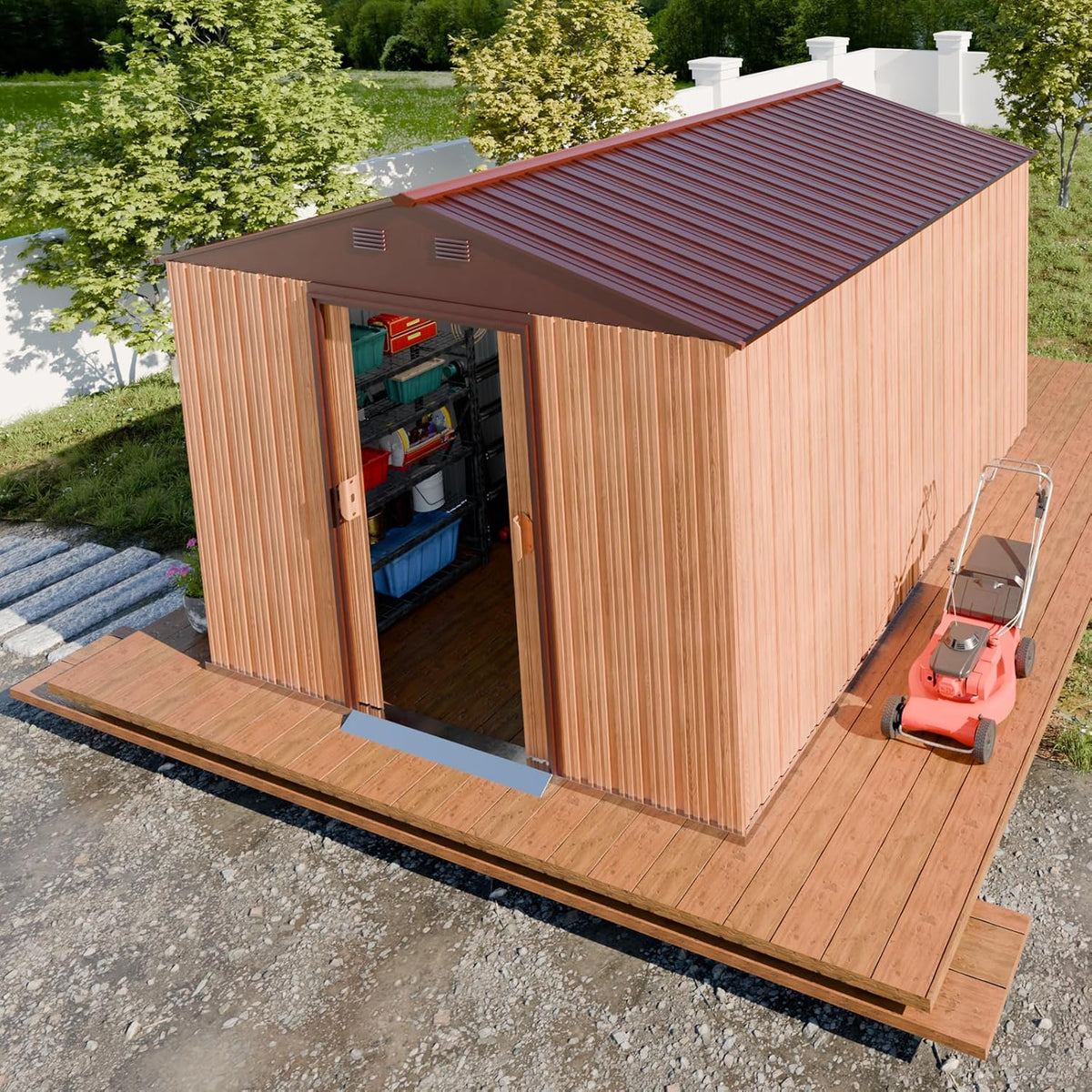 Metal Shed 8x10 FT - Steel Tool Storage with Sliding Door & Vents - Outdoor Bike Sheds for Garden, Backyard, Patio - Utility Storage Solution
