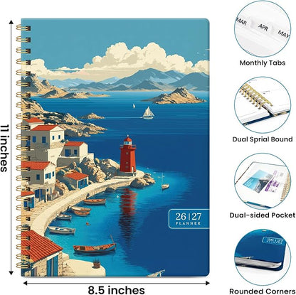 Planner 2026-2027, Academic Year Monthly & Weekly Planner Caledndar, July 2026 - June 2027, Hardcover Large Planning Agenda Book with Tabs for School Office Supplies, 8.5" x 11" - Coastal Beacon