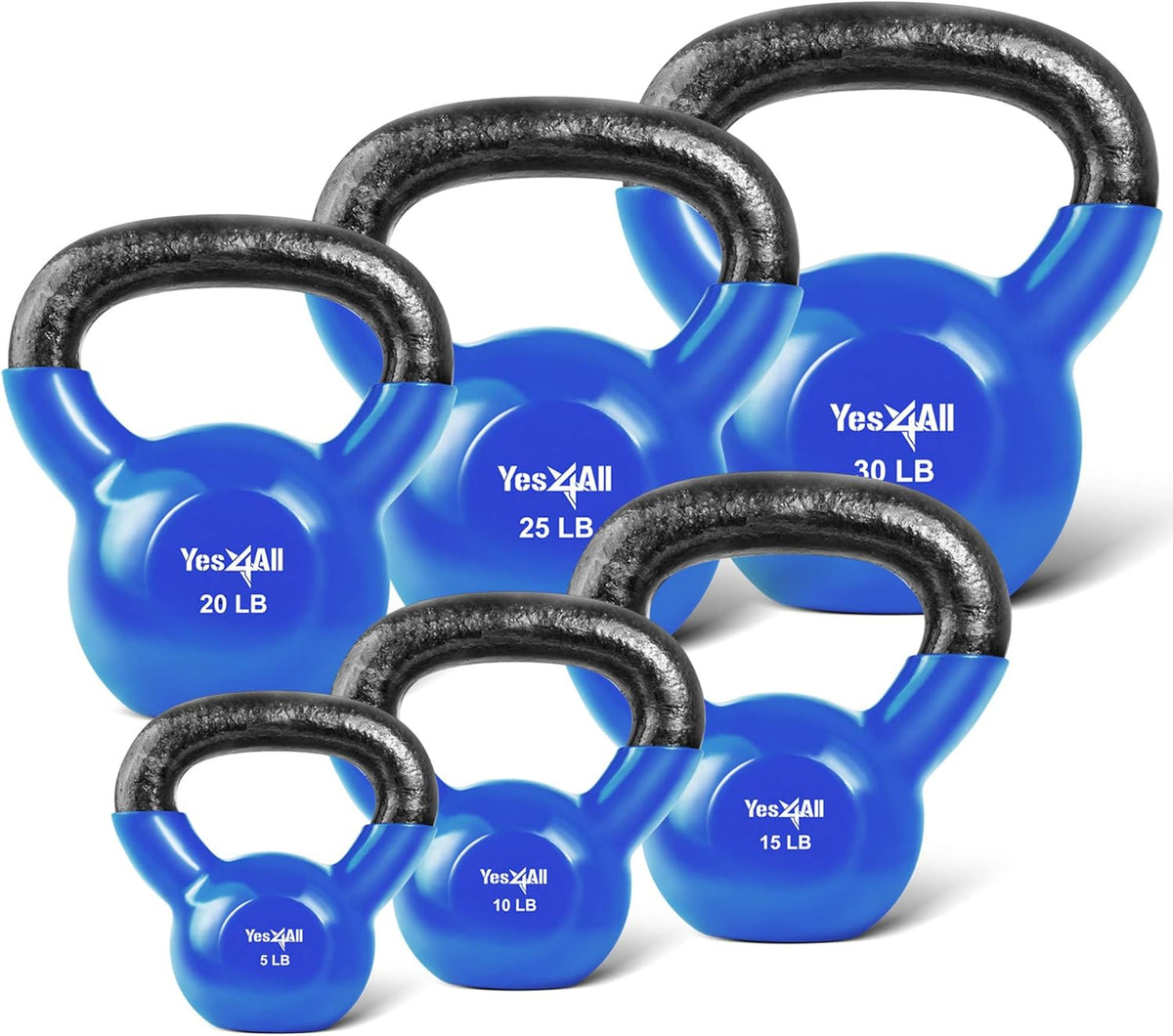 Yes4All Kettlebell Set Vinyl Coated Weights Combo for Full Body Workout Equipment Push up, Grip Strength Training, Dumbbell Weights Exercises
