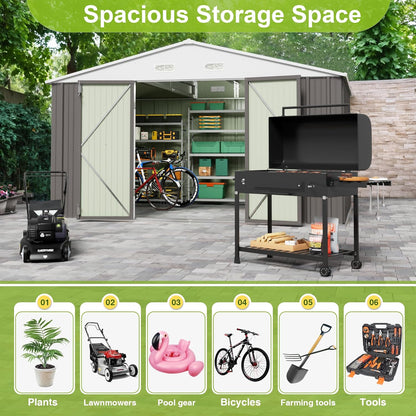JUMMICO 10 x 10 FT Outdoor Storage Shed, Large Metal Garden Shed & Tool Sheds for Backyard Garden Patio Lawn (Grey)